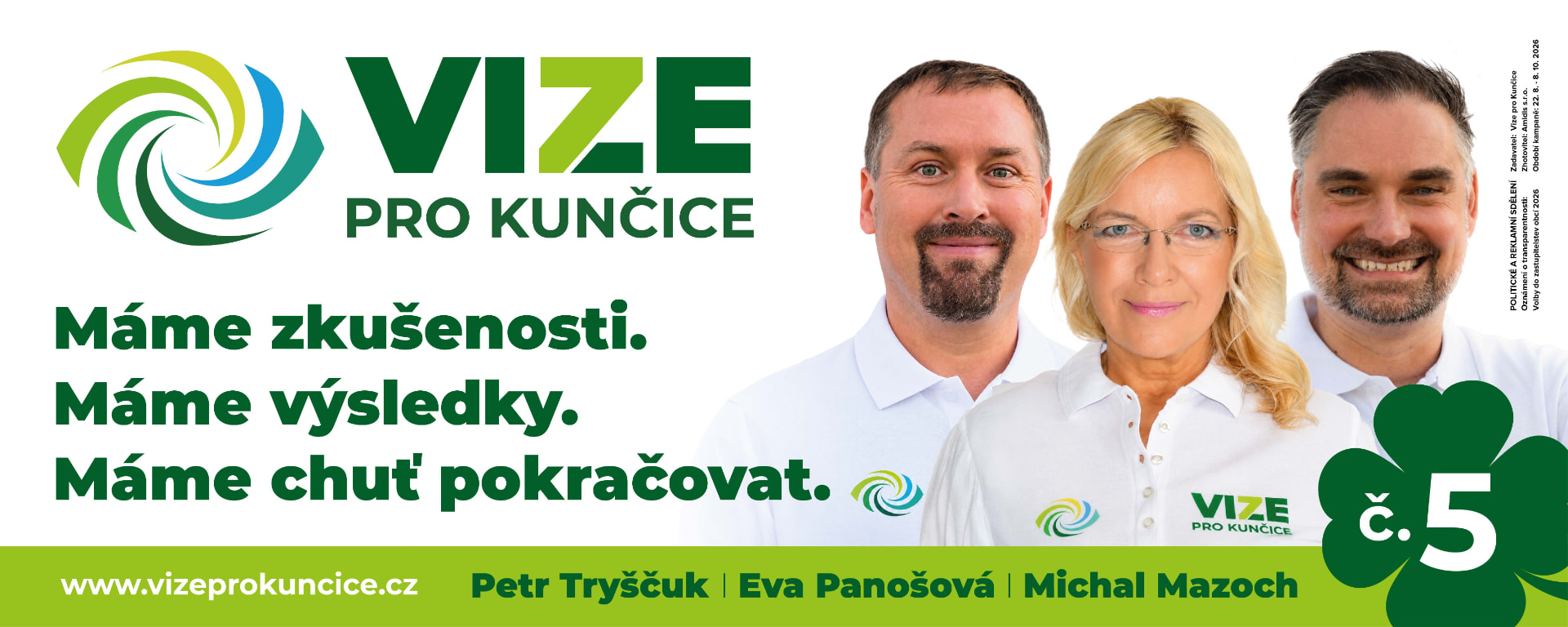 Vzor billboardu Vize pro Kunčice — Petr Tryščuk, Eva Panošová, Michal Mazoch.