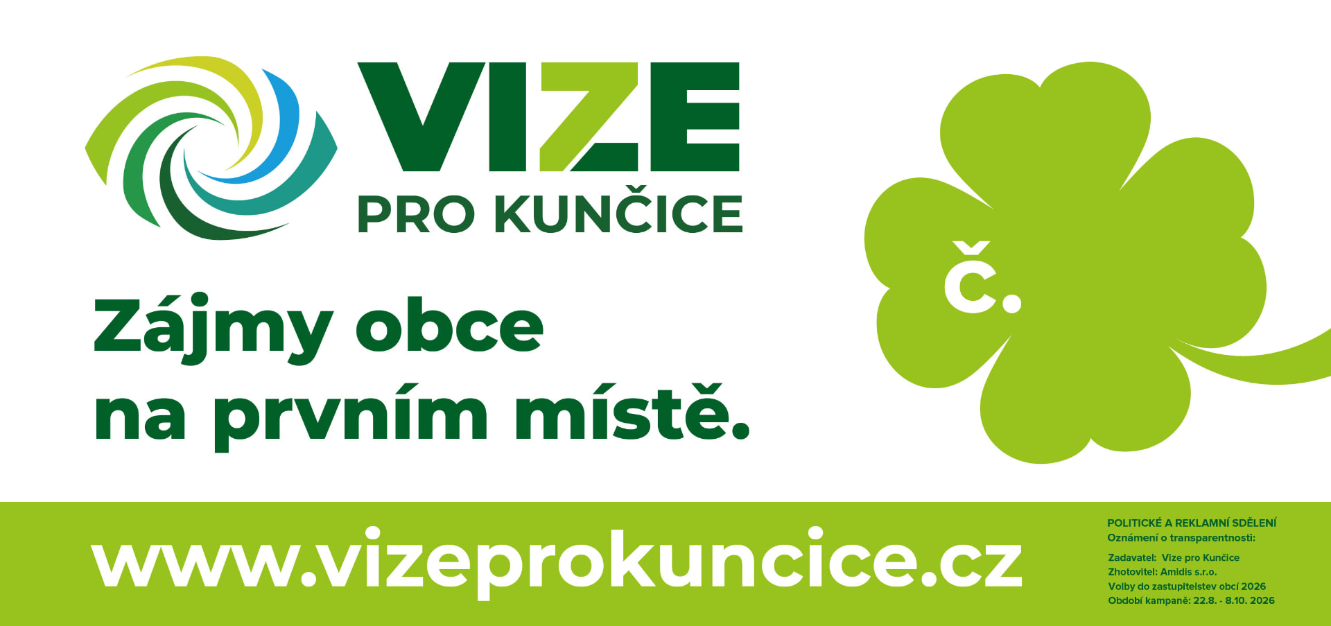 Banner Vize pro Kunčice — Zájmy obce na prvním místě.